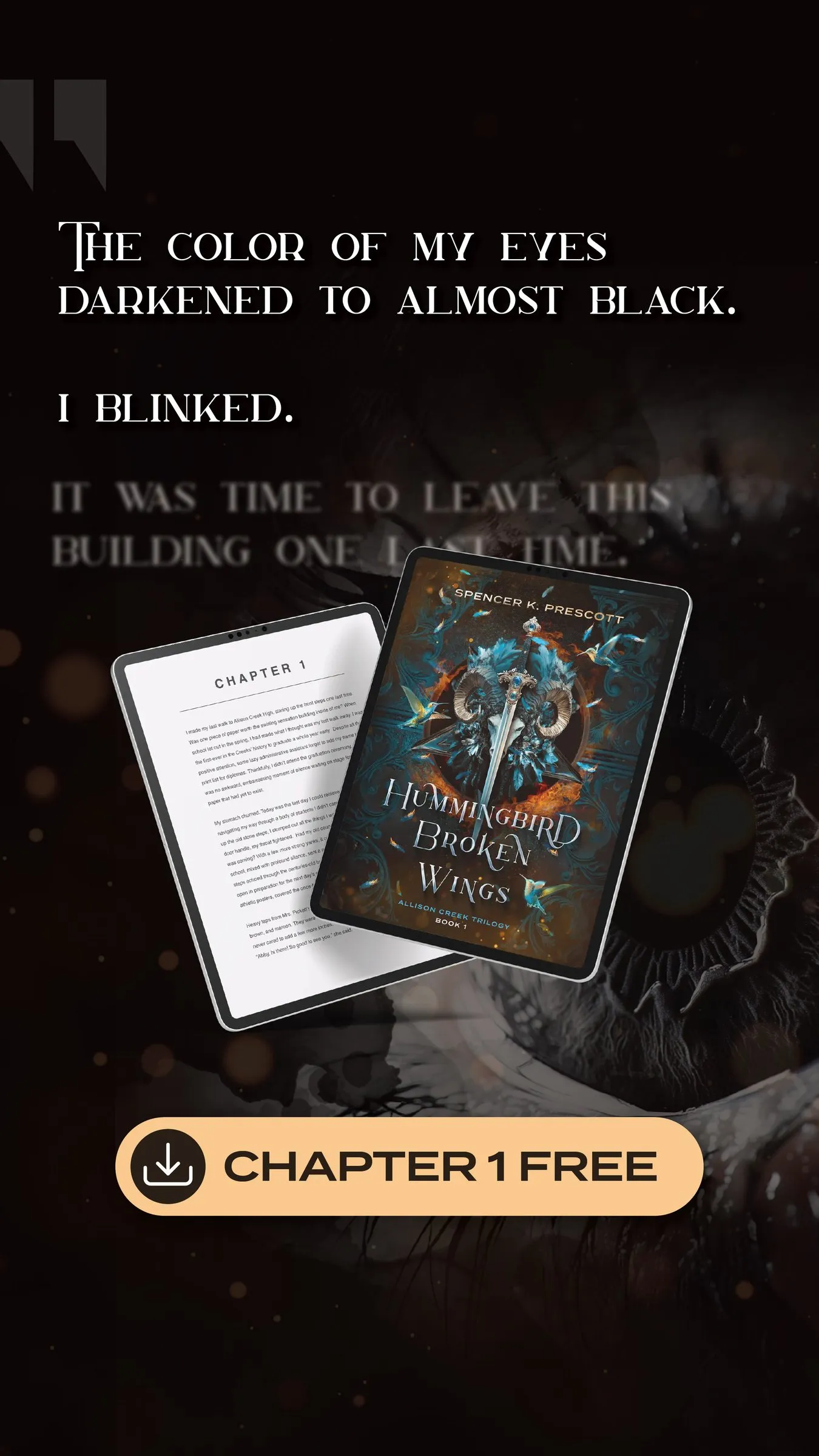 Story ad offering chapter one free, with a pull quote from the book