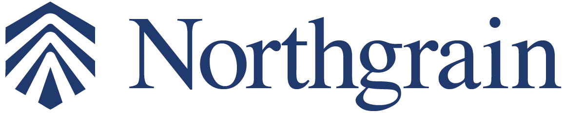 Northgrain logo concept: a stacked chevron arrow beside a serif wordmark