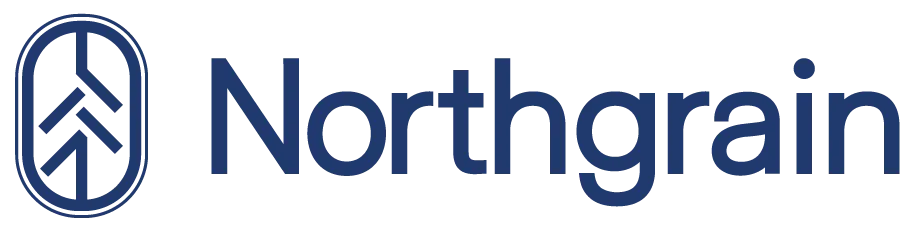 Northgrain logo concept: a tree inside a rounded rectangle beside a sans wordmark