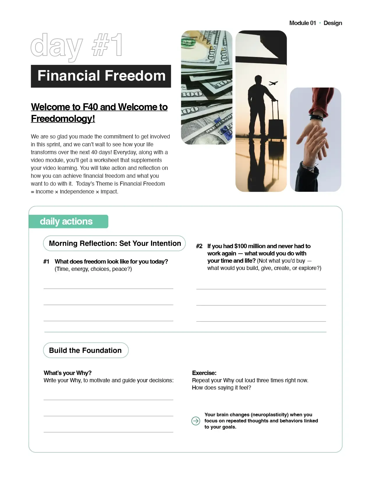 F40 workbook day one: financial freedom
