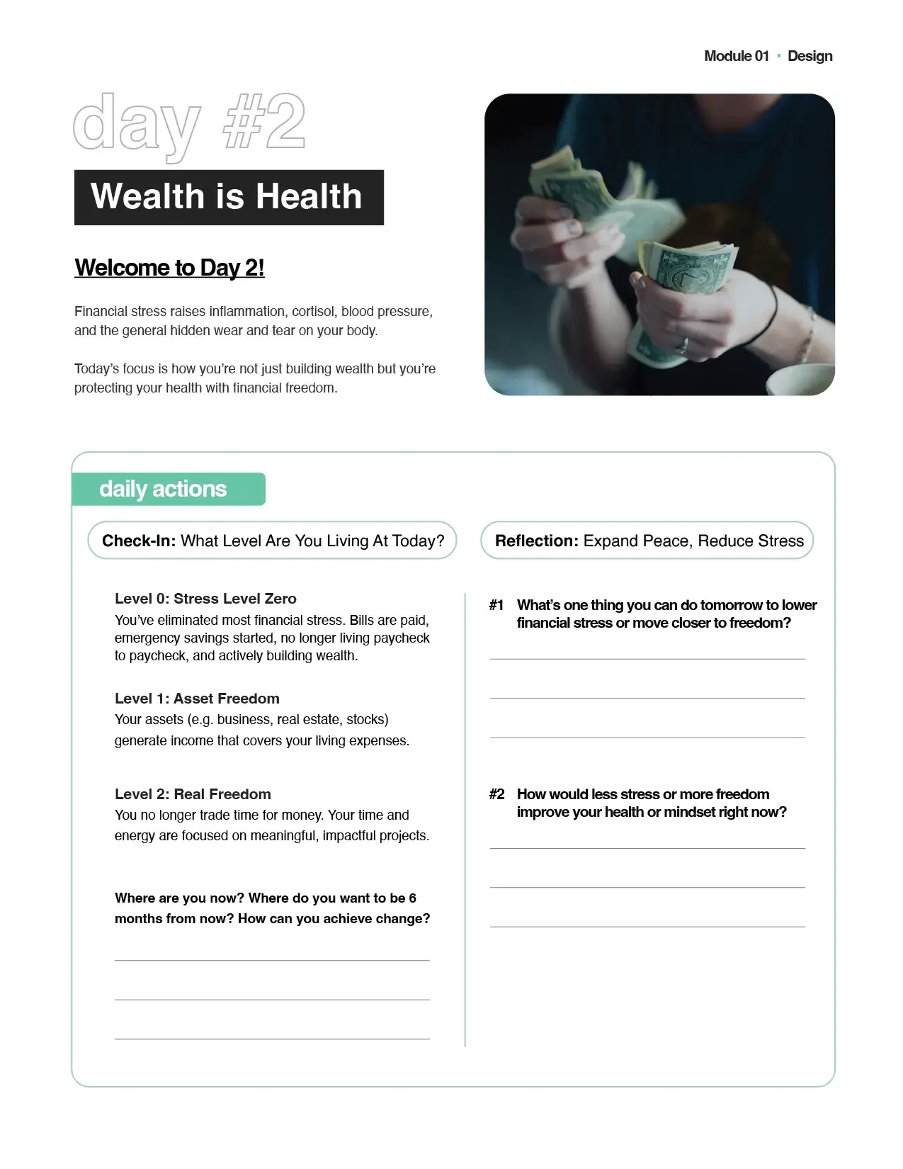 F40 workbook day two: wealth is health
