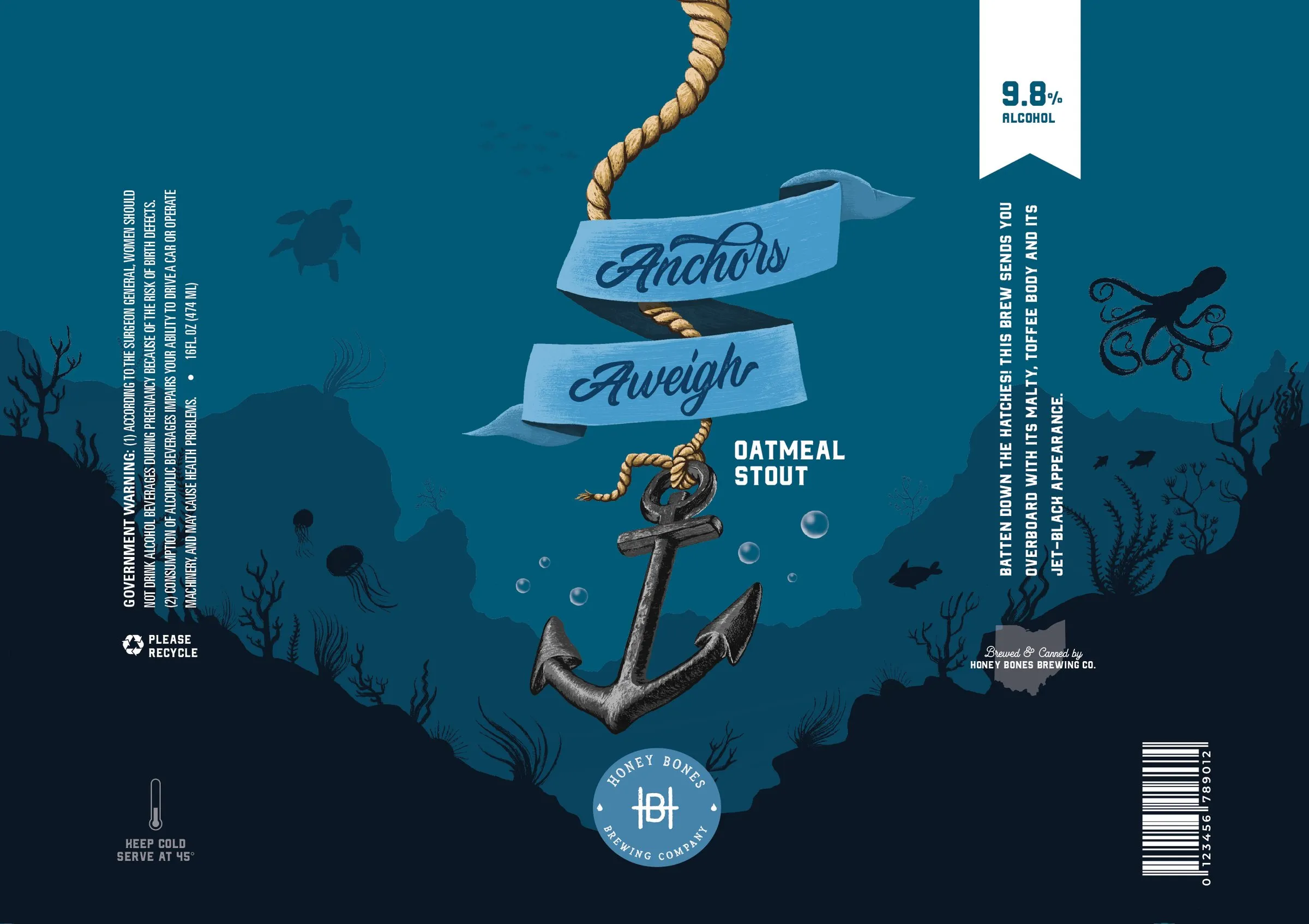 Flat Anchors Aweigh label artwork: the anchor, the banners and the oatmeal stout lockup