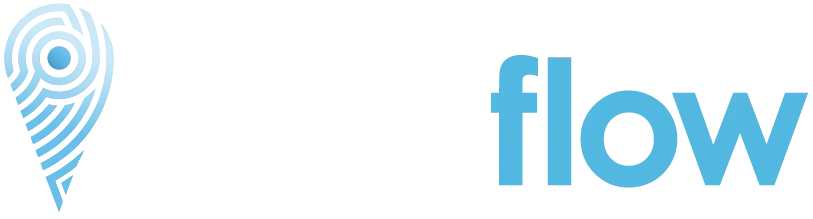 Leadflow primary logo: fingerprint location pin beside the lowercase leadflow wordmark