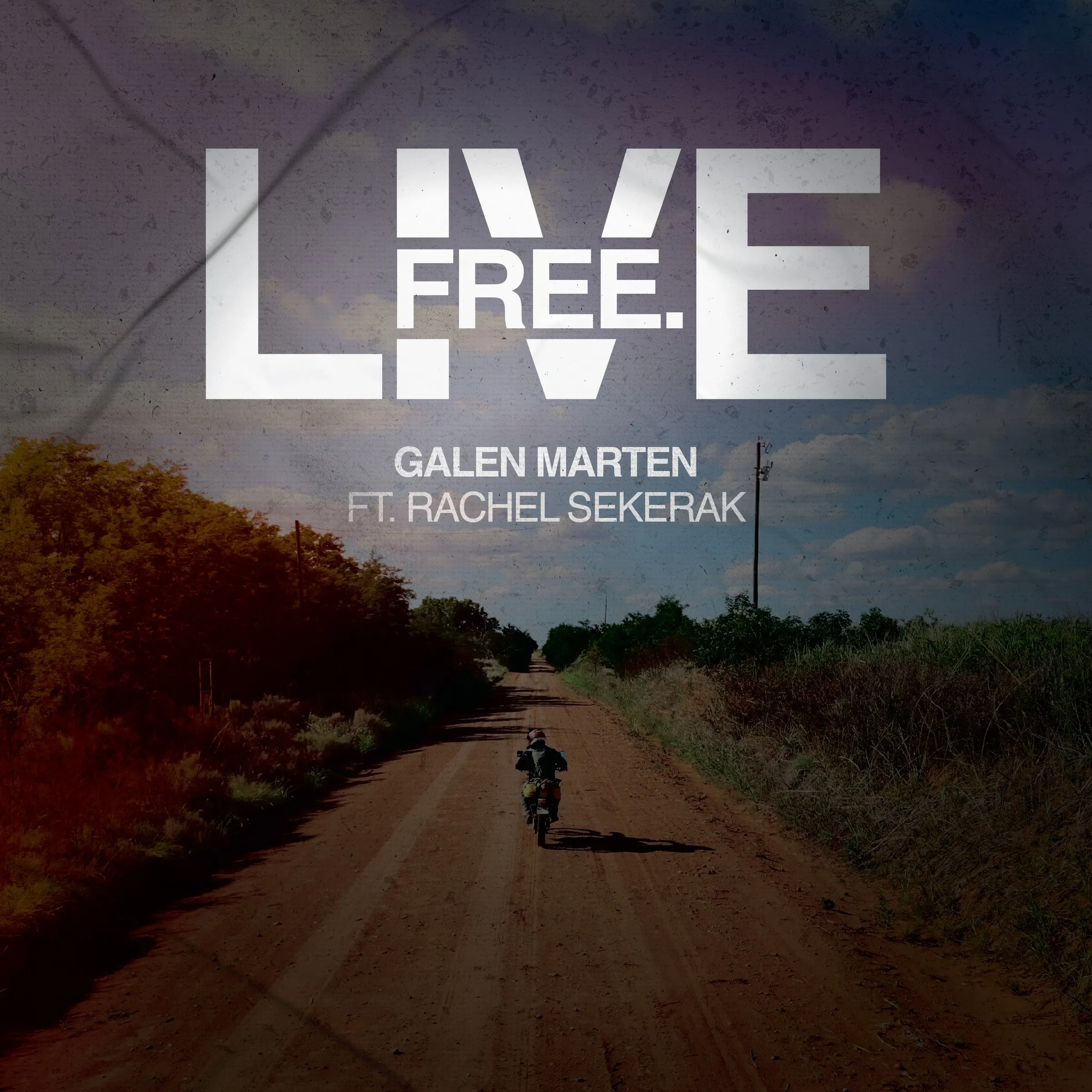 The Live Free single cover: the title over a dirt road with a figure walking away