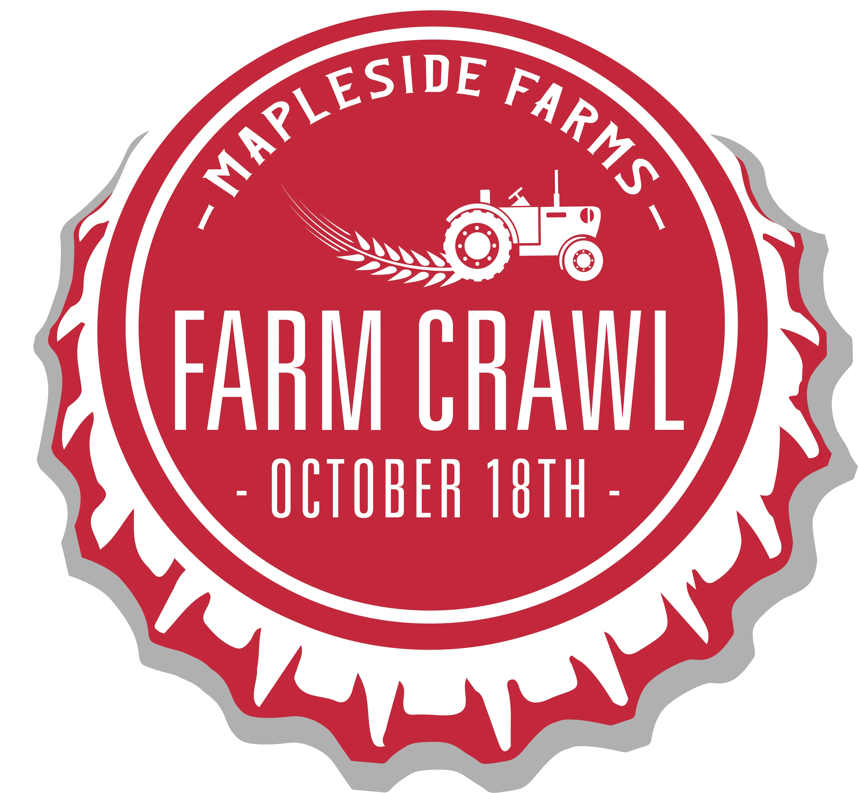 The Farm Crawl mark: a red bottle cap with a tractor and the Mapleside Farms name