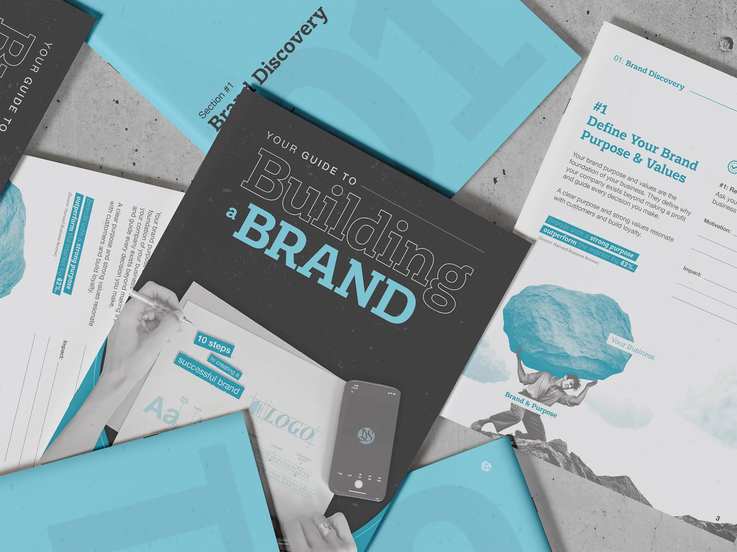 The guide laid flat: the cover and the Brand Discovery spread