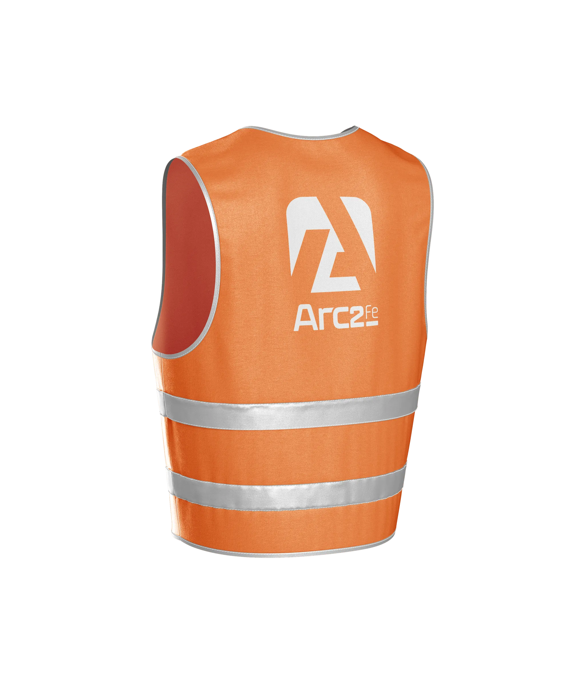 Hi-vis vest, back, with the vertical Arc2FE lockup across the shoulders