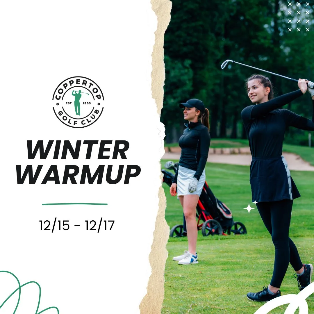 Winter Warmup post with two golfers on the course